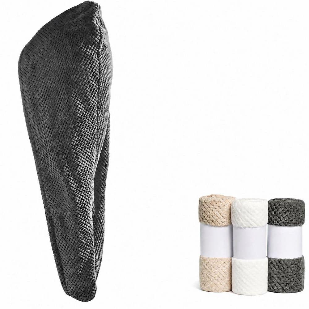 LAIFUCAM Grey White Camel Microfiber Hair Towel Wrap Bath Accessory Type 3 Pack Anti Frizz Quick Dry Super Absorbent (1)