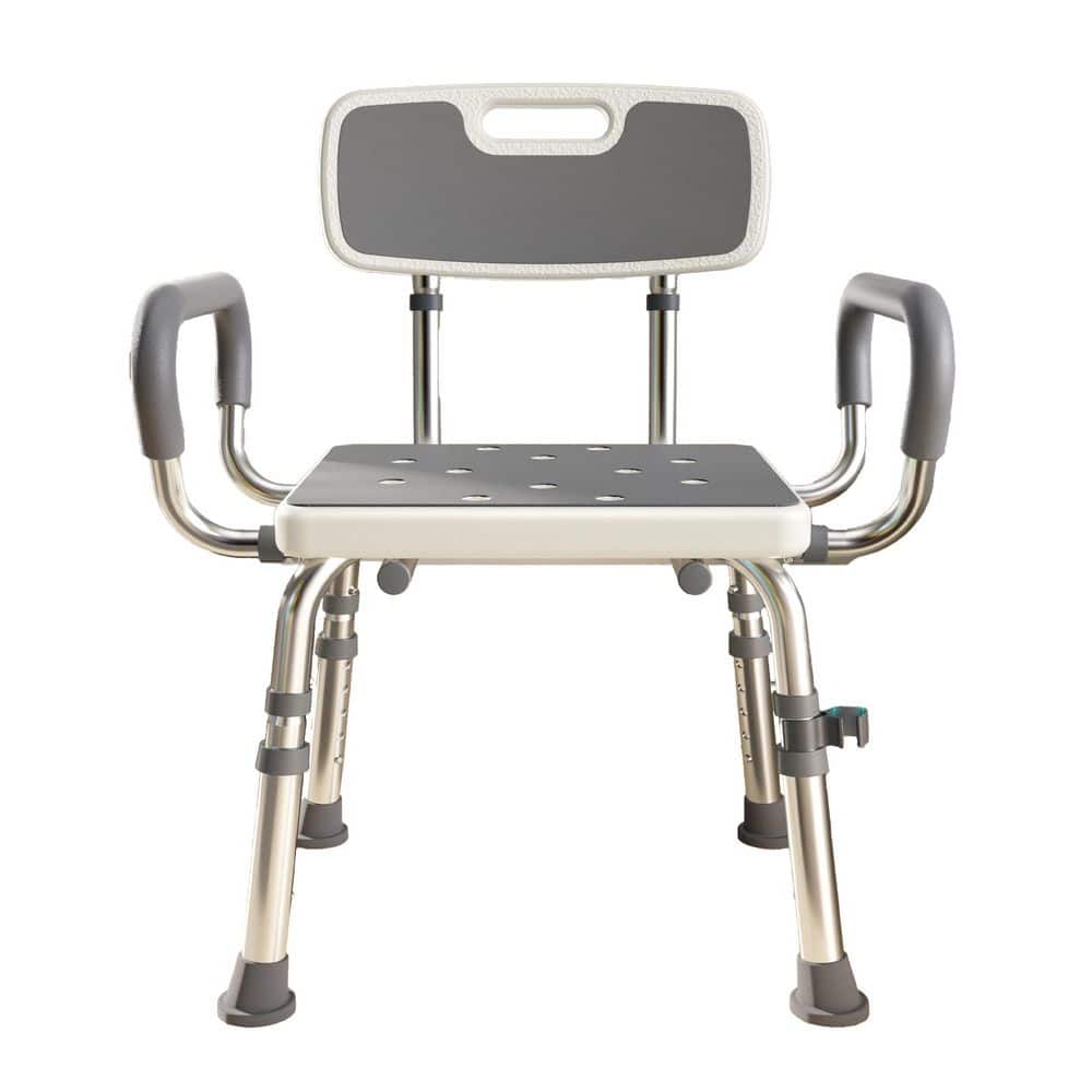 Anqtovp 18in W Freestanding Adjustable Shower Chair with Arms and Backrest, 500lbs Capacity for Seniors and Disabled, Gray (1)
