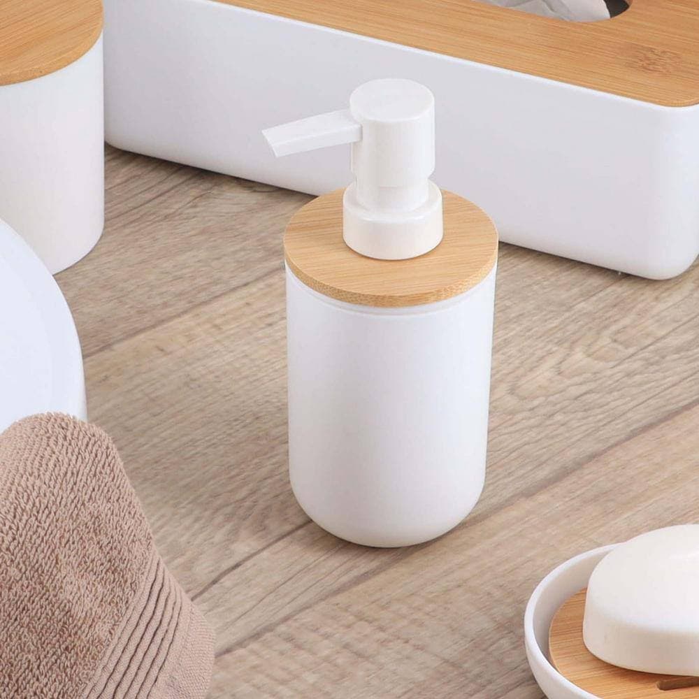 EVIDECO French home goods Bath Vanity Soap And Lotion Dispenser PADANG White - Bamboo Top (2)