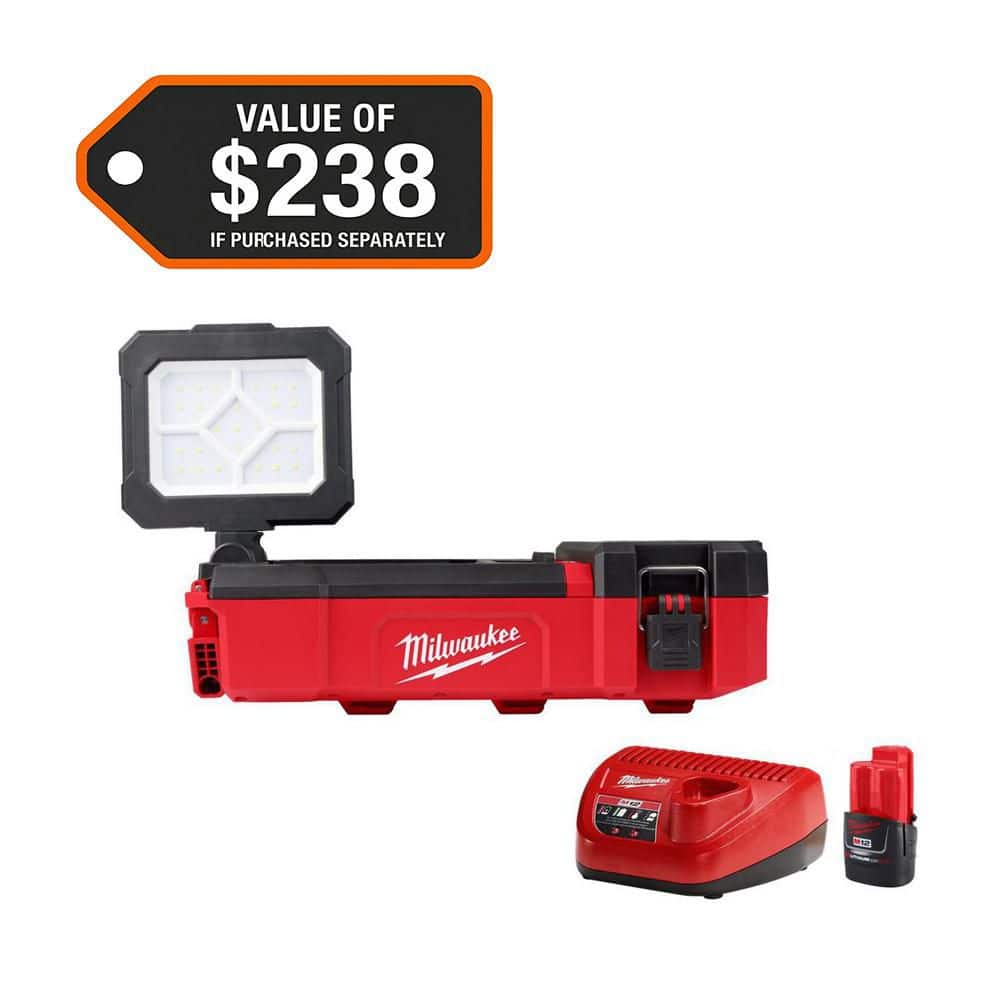 Milwaukee M12 12-Volt Lithium-Ion Cordless PACKOUT Flood Light & M12 12-Volt Lithium-Ion Compact Battery Pack 2. 0Ah Starter Kit (1)