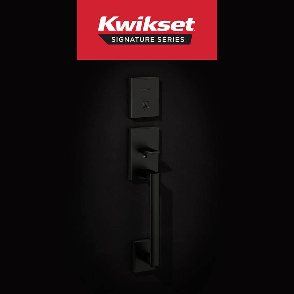 Kwikset San Clemente Matte Black Single Cylinder Keyed Entry Door Handleset w/ Halifax Door Handle Featuring Smartkey Security (2)