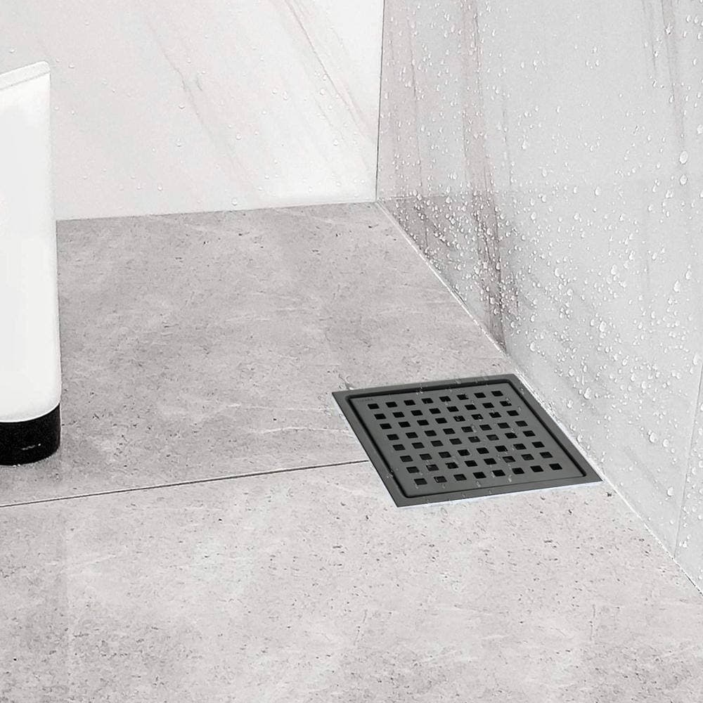 FORCLOVER 6 in. x 6 in. Stainless Steel Square Shower Floor Drain in Matte Black (2)