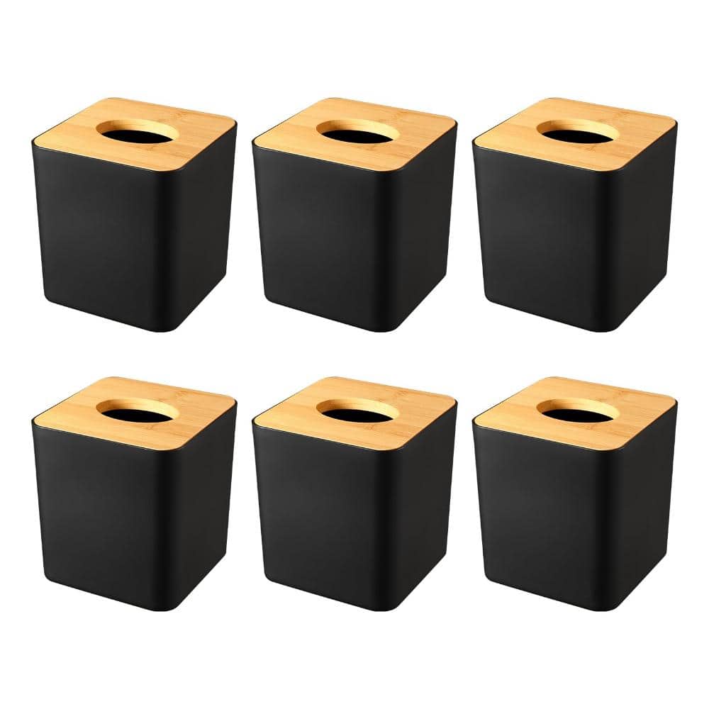 Unbranded Six Pack Black Tissue Box Covers, 5 in W x 5 in D x 5.5 in H, for Bathrooms, Home and Office, Restaurants