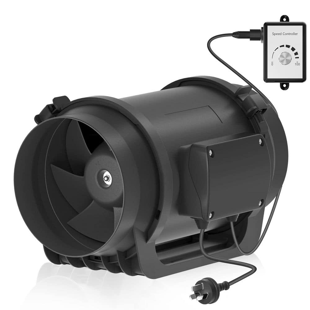 Laybus 8 in. 760 CFM Black Inline Duct Fan with Variable Speed Controller EC Motor for Heating Cooling Booster, Grow Tents (1)