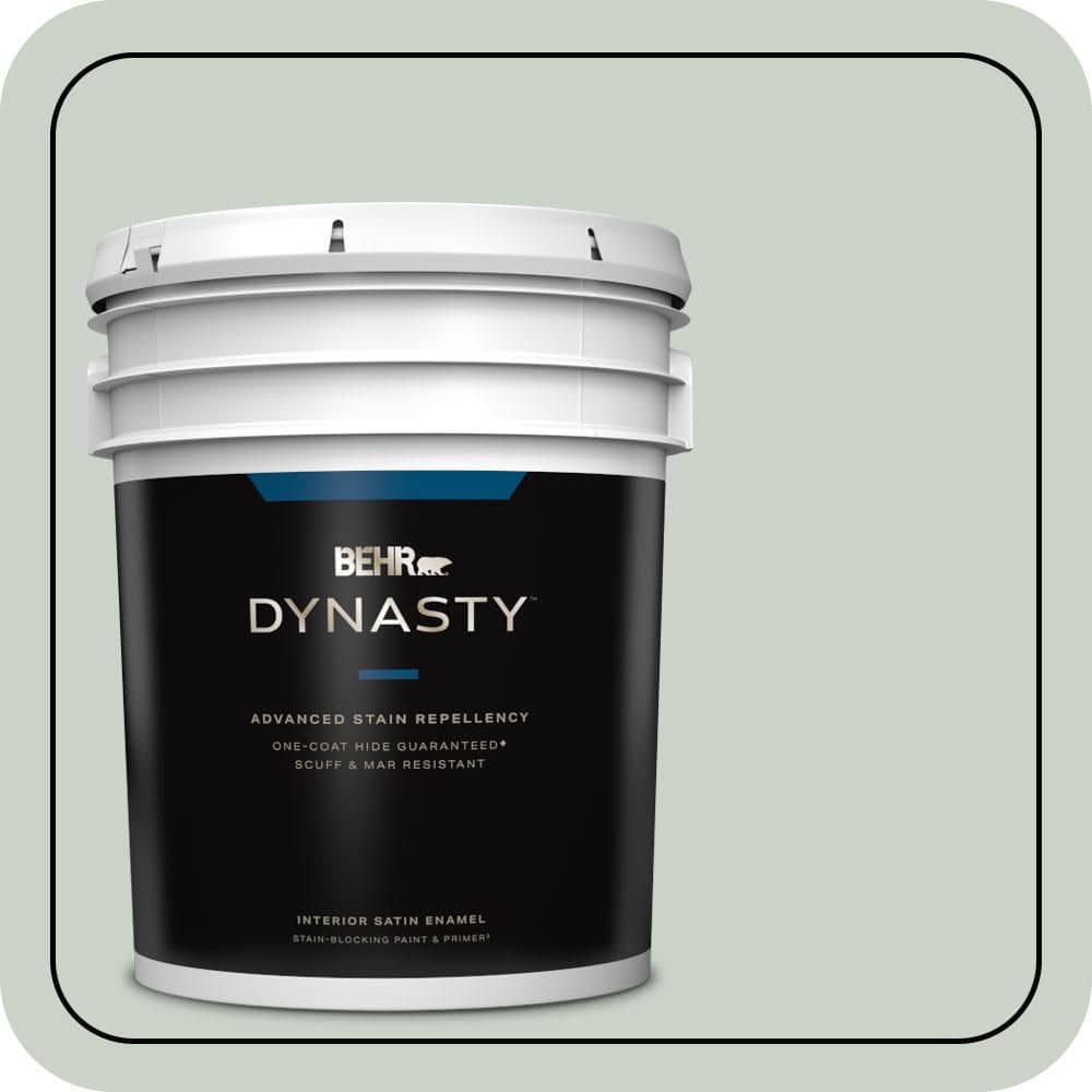 BEHR DYNASTY 5 gal. #MQ3-48 Shy Green One-Coat Hide Satin Enamel Stain-Blocking Interior Paint and Primer