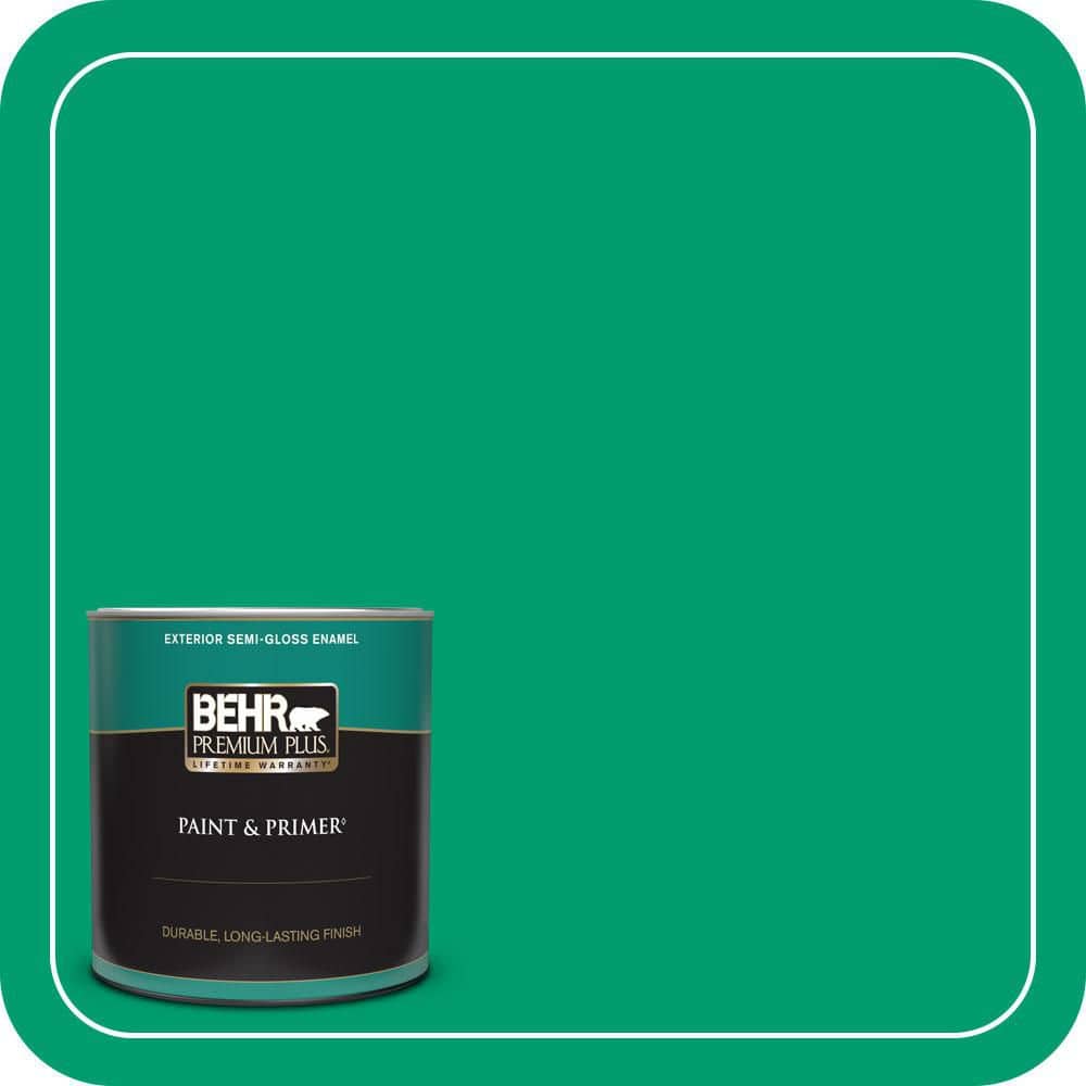 BEHR PREMIUM PLUS 1 qt. #S-G-460 Mint Sprig Semi-Gloss Enamel Exterior Paint & Primer