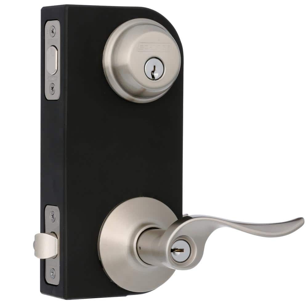 Schlage Sacramento Satin Nickel Single Cylinder Deadbolt and Keyed Entry Door Handle Combo Pack (3)