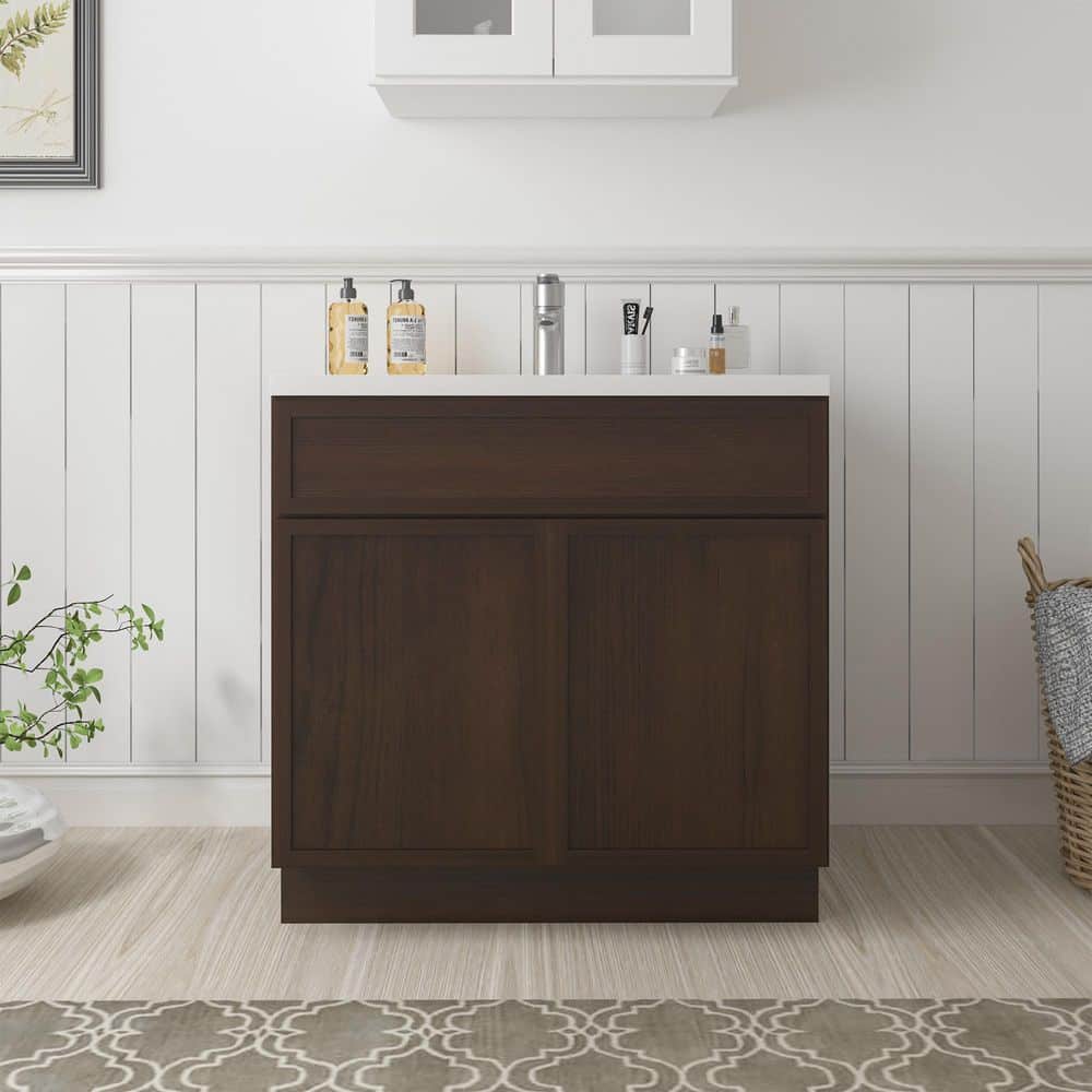 Vanity Art Colton 30 in. 2-Door Freestanding Shaker Bathroom Vanity Cabinet (No Top) in Brown — Unassembled (1)
