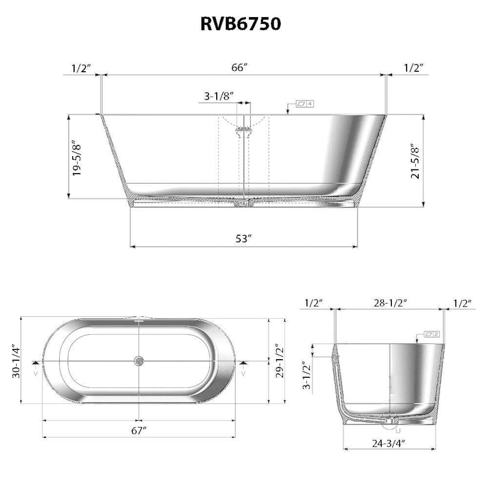 Ruvati Omnia 30 in. Freestanding Soaking Oval Bathtub Matte White epiStone Solid Surface with Center Drain (4)