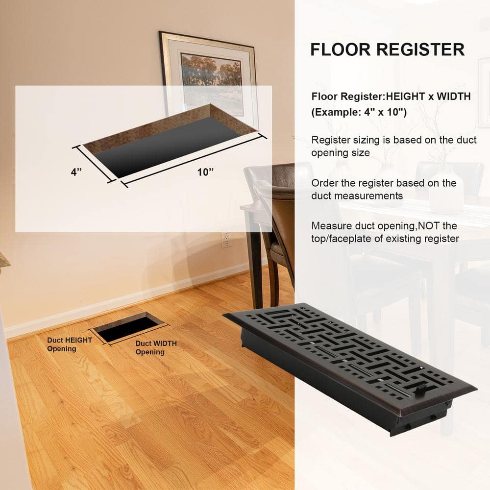 Akicon 4"x10" Floor Register with Trap Net, Oil Rubbed Bronze Finishing (3)