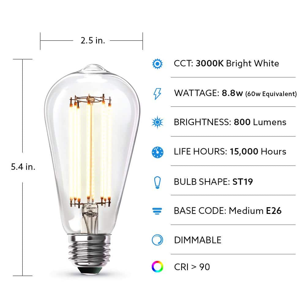 Feit Electric 60Watt Equivalent ST19 Dimmable Cage Filament Clear Glass E26 Vintage Edison LED Light Bulb, Bright White 3000K (1-Pack) (4)