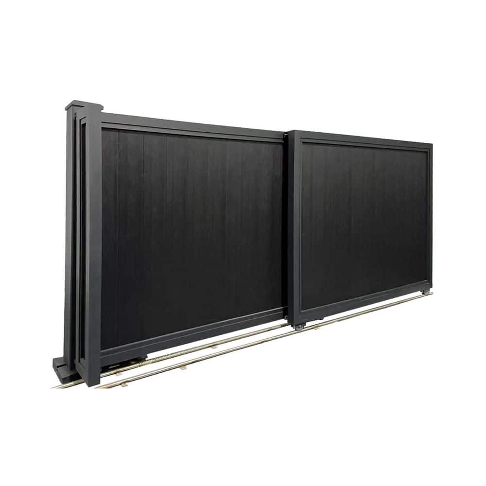 mondaria 12 ft. x 5.9 ft. Aluminum Frame and Composite Panel Privacy Sliding Driveway Gate in Black (2)