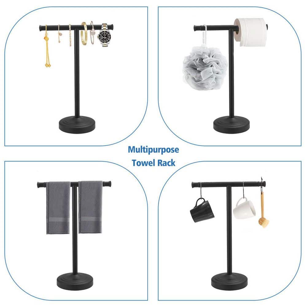 Numhew 2-Towel Holder Freestanding Bath Accessory, T-Shape Towel Rack Free-Standing Stainless-Steel Towel Bar, in Black (3)