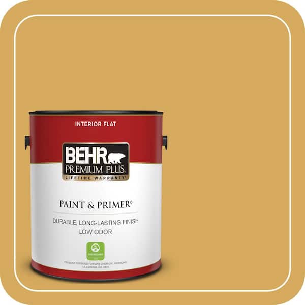 BEHR PREMIUM PLUS 1 gal. #340D-5 Galley Gold Semi-Gloss Enamel Low Odor Interior Paint & Primer (2)