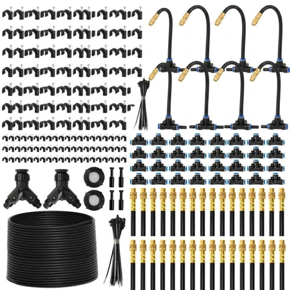 Unbranded 200 ft Drip Irrigation System with 360 Adjustable Copper Nozzles Black 32 Piece