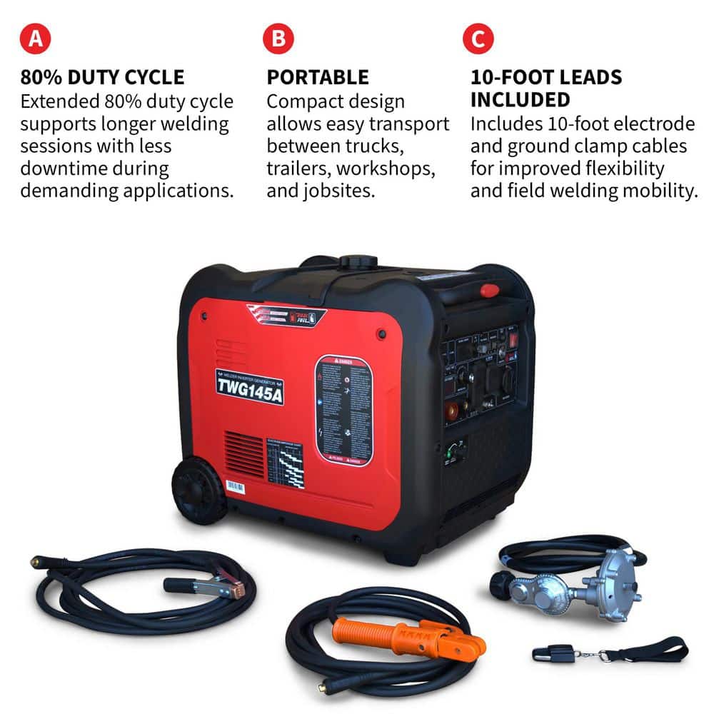 Tomahawk Power 145 Amp Engine Driven Welder Stick Generator 5500-Watt 7.5 HP Gasoline Powered Inverter Super Quiet Portable (3)