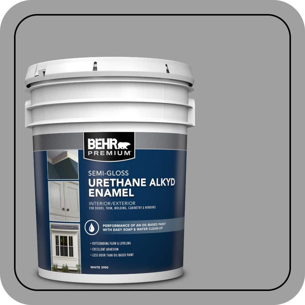 BEHR PREMIUM 5 gal. #PPU26-06 Elemental Gray Urethane Alkyd Semi-Gloss Enamel Interior/Exterior Paint
