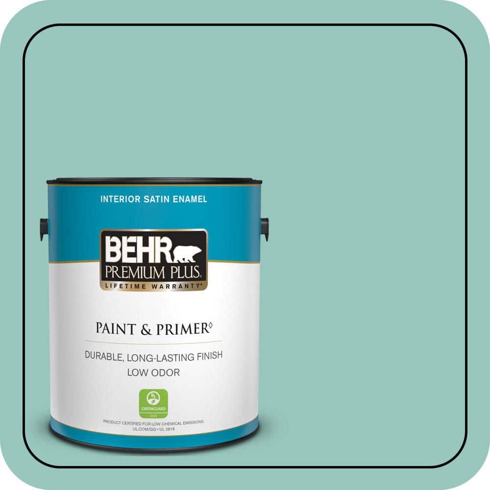 BEHR PREMIUM PLUS 1 gal. #490D-4 Eucalyptus Leaf Satin Enamel Low Odor Interior Paint & Primer