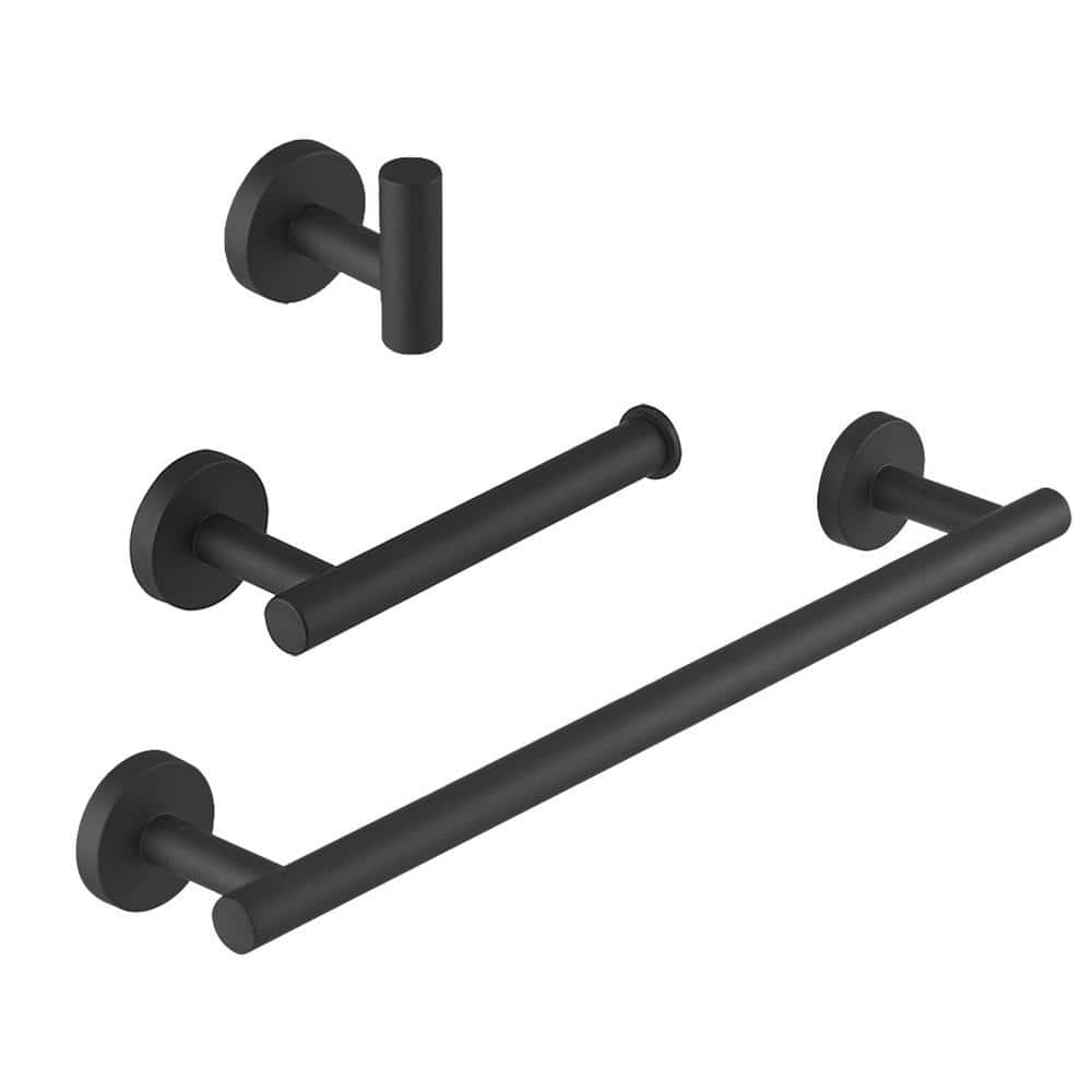 ehablix Bathroom Hardware 3-Piece Bath Hardware Set with Towel Bar, Robe Hook, Toilet Paper Holder in Black (1)