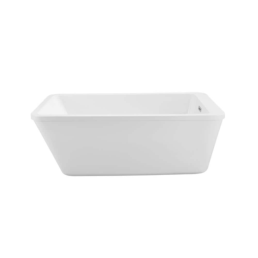 Streamline 60 in. Acrylic Flatbottom Non-Whirlpool Bathtub in Glossy White with Polished Chrome Drain and Overflow Cover (2)
