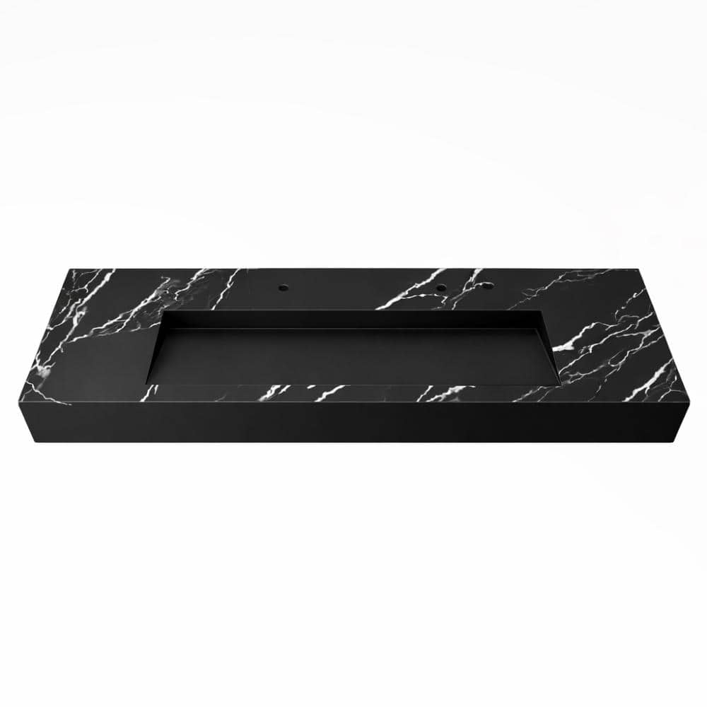 castellousa Pyramid 60 in. Wall Mount Solid Surface Single-Basin Rectangle Bathroom Sink in Black White (1)
