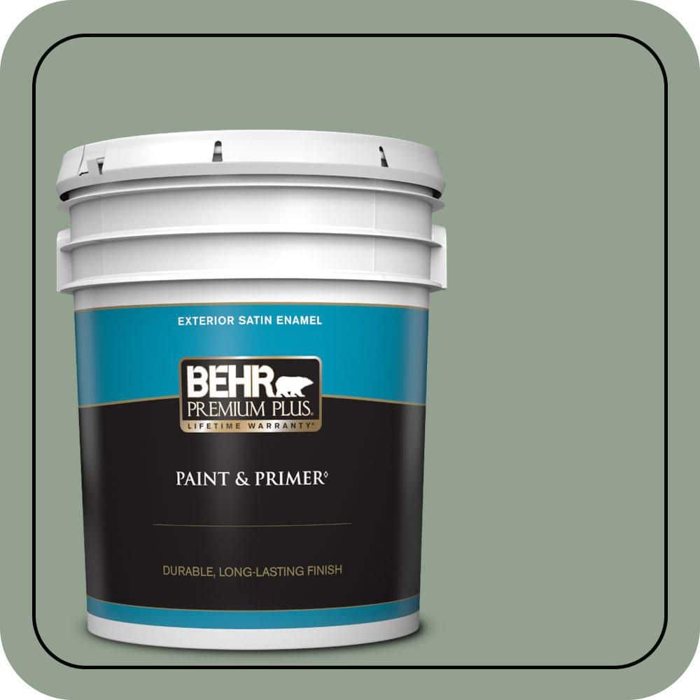 BEHR PREMIUM PLUS 5 gal. #N400-4 Forest Path Satin Enamel Exterior Paint & Primer