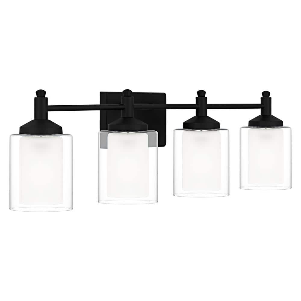 DSI LIGHTING Jaylin 30.75 in. 4-Light Matte Black Vanity Light with Clear and Frosted Glass Shades (3)
