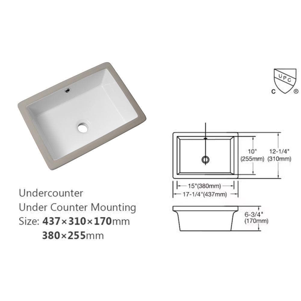 Unbranded 18 in. Undermount Rectangular Bathroom Sink with Overflow in White (3)