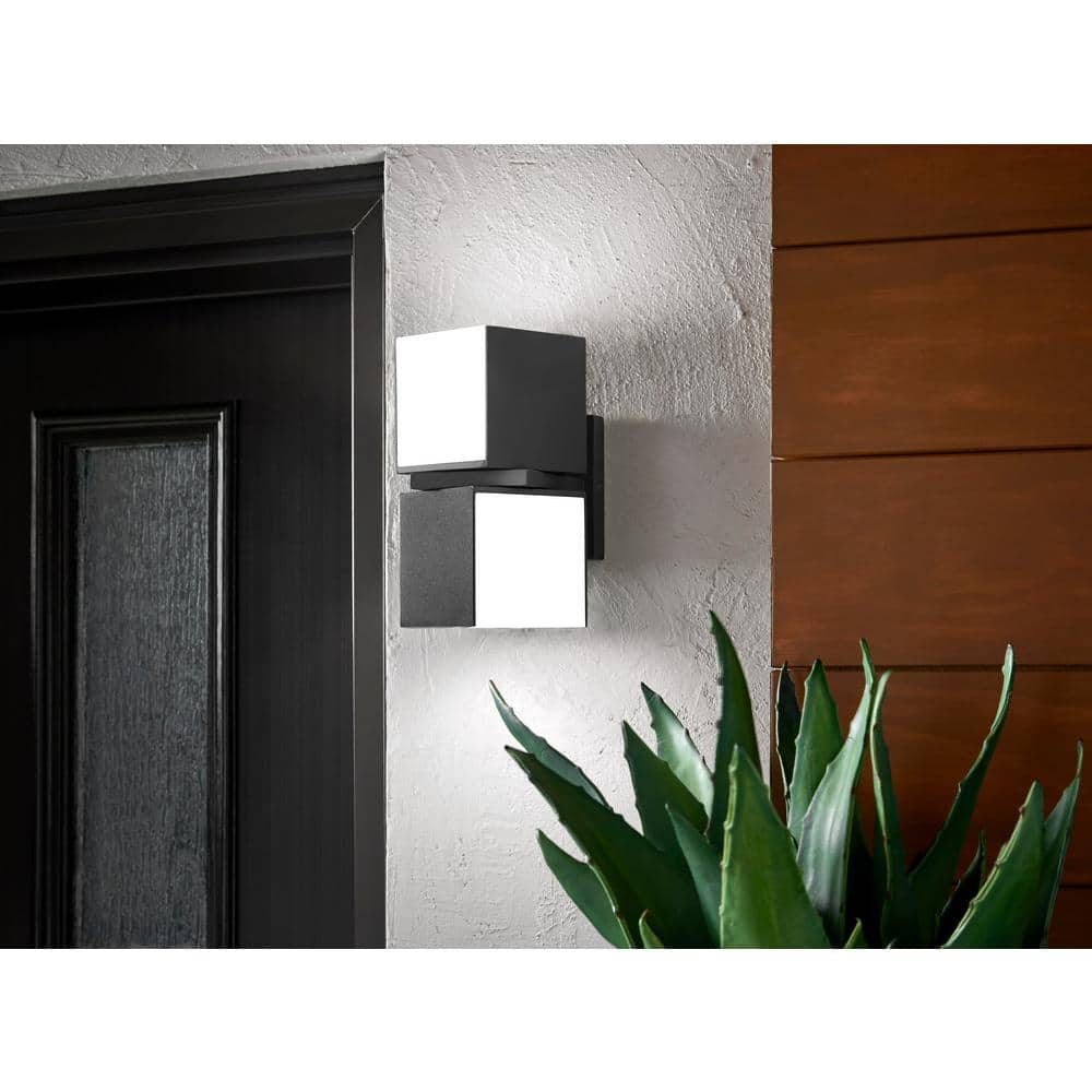 Home Decorators Collection Keating 8.39 in. 2-Light Dark Gray Hardwired LED Outdoor Wall Light Lantern Sconce with Integrated LED Bulb (4)