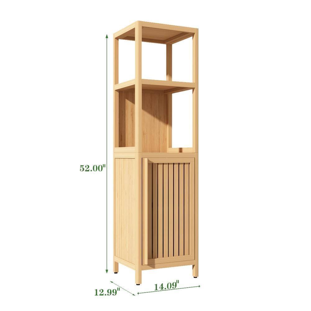 IDEAGLE 14 in. W x 13 in. D x 52 in. H Brown Bamboo Linen Cabinet with 2 Shelves and 1 Door Cabinets Bathroom Storage Cabinet (2)
