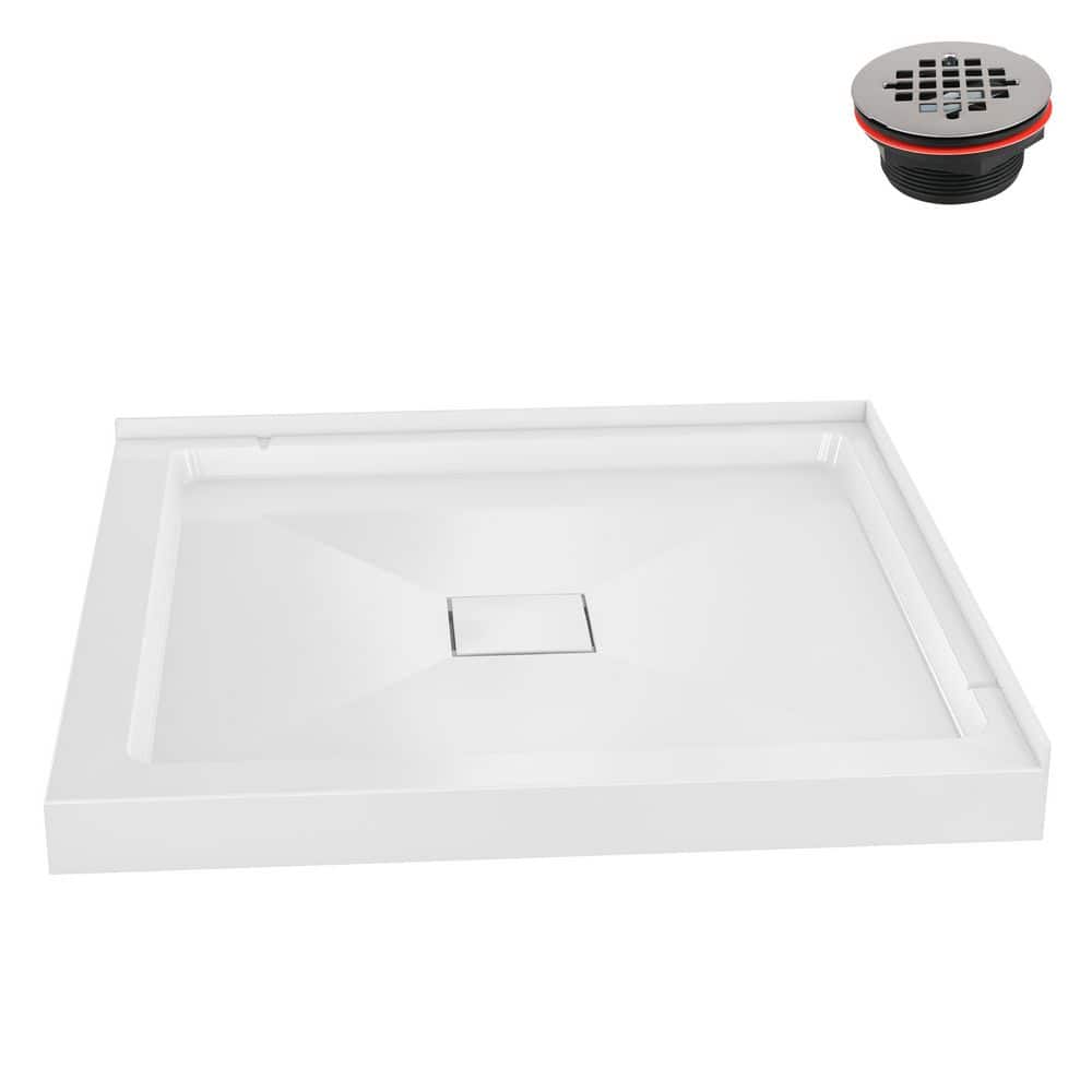 Streamline DT-2209-81 36 in. x 36 in. Corner PP Shower Pan Base in Glossy White with Center Drain, Drain Included (1)