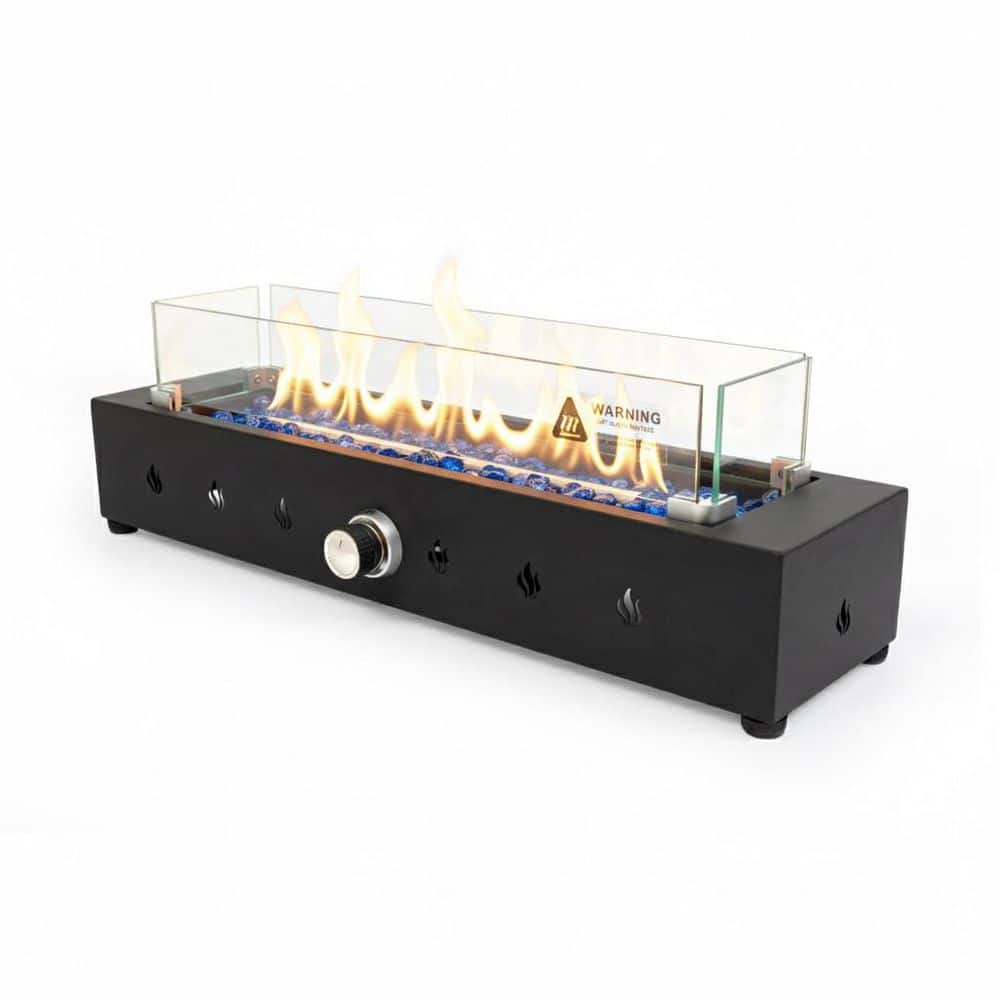 Unbranded 40,000 BTU Iron Black Steel Propane Patio Heater, 28 in. Rectangular Tabletop Wind-Resistant Fire Pit (2)