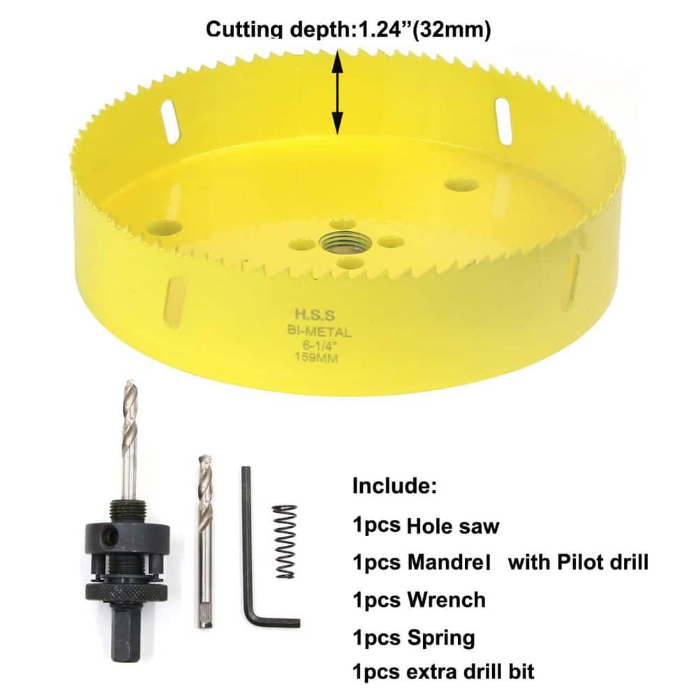 Unbranded 6-1/4 in. Bi-Metal Hole Saw for Wood Soft Metal Drywall Plasterboard Plywood with Arbor Mandrel (3)