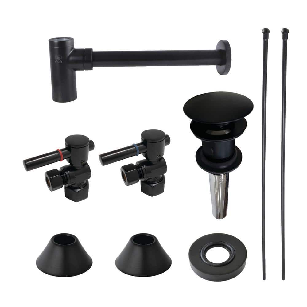Kingston Brass Modern 1-1/4 in. Brass Plumbing Sink Trim Kit with Bottle Trap and Drain in Matte Black