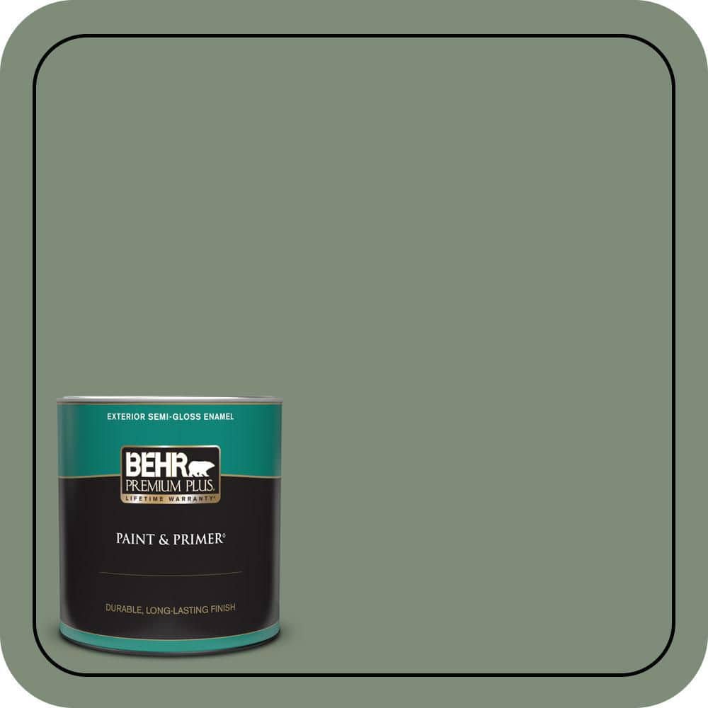 BEHR PREMIUM PLUS 1 qt. #450F-5 Amazon Moss Semi-Gloss Enamel Exterior Paint & Primer