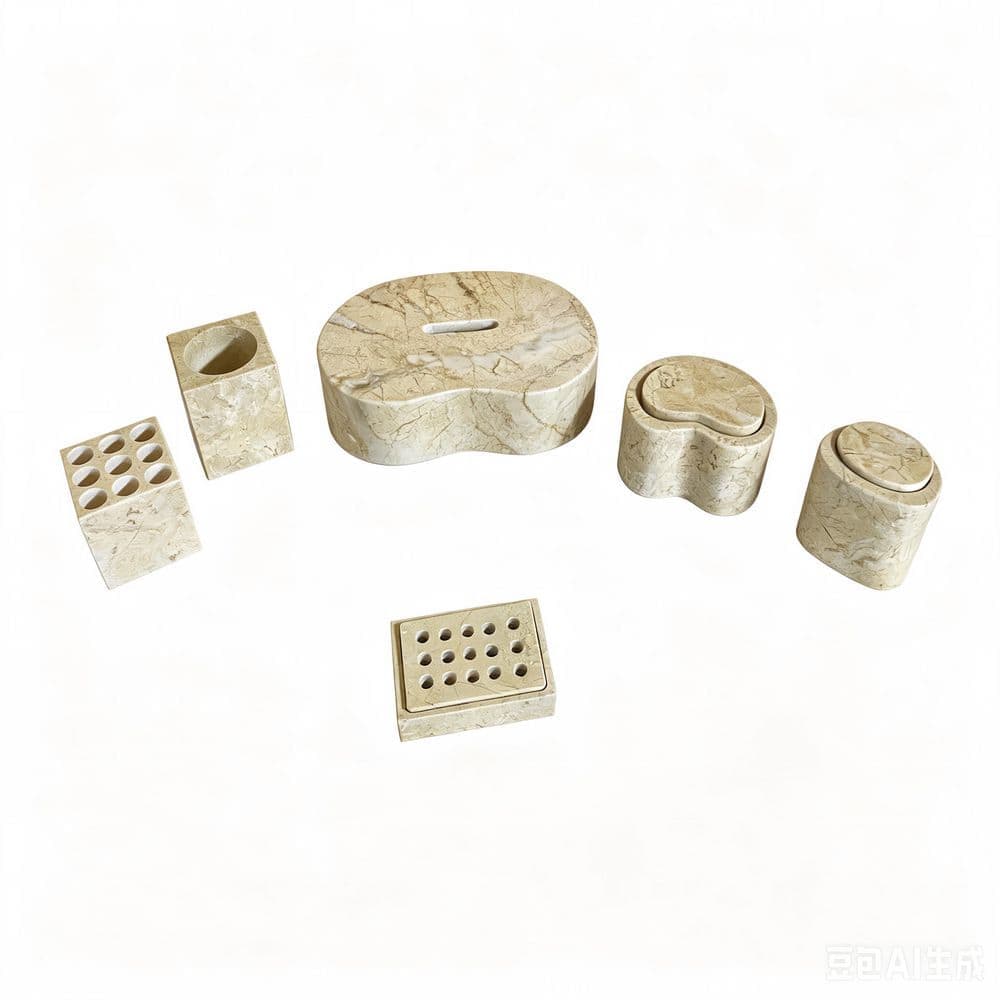 CASAINC 6-Piece Bath Accessory Set Luxury Natural Marble with Tissue Box, Soap Dish, Toothbrush Holder, Tumber in Gold (1)