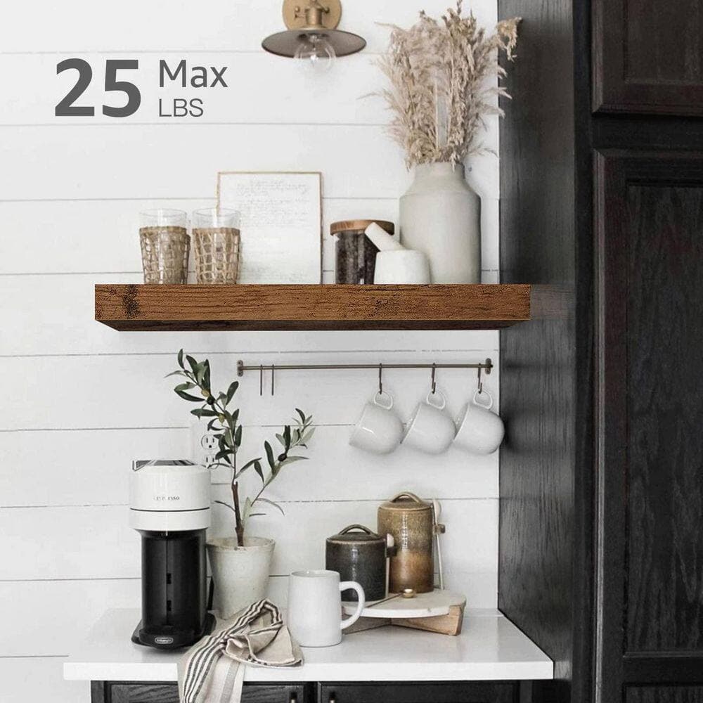 Wudkey 3-Piece Bath Accessory Set in Rustic Brown, Floating Wall Mount Shelves, 16 in. Farmhouse Bathroom Storage Decor (2)