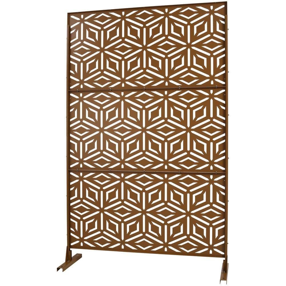 Unbranded Outdoor and Indoor 6.3 ft. x 4 ft. Freestanding Decorative Privacy Fence Screen Brown Metal for Garden Fence