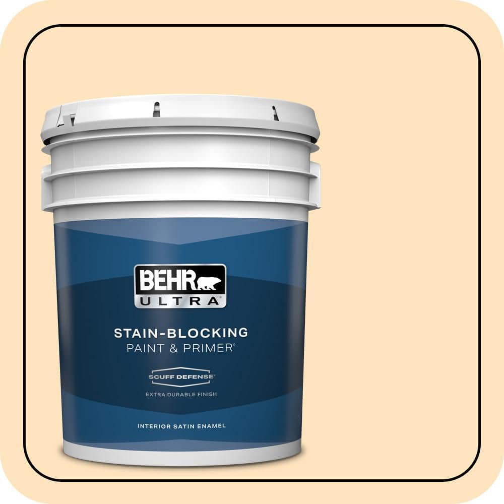 BEHR ULTRA 5 gal. #P240-1 Cheese Powder Extra Durable Satin Enamel Interior Paint & Primer