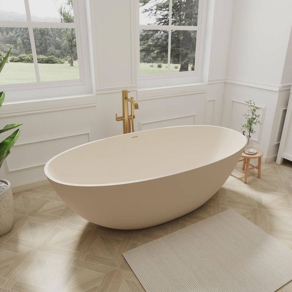SJ STAR&JANE Ula 65 in. x 29 in. Stone Resin Freestanding Soaking Bathtub in Milky Coffee (2)