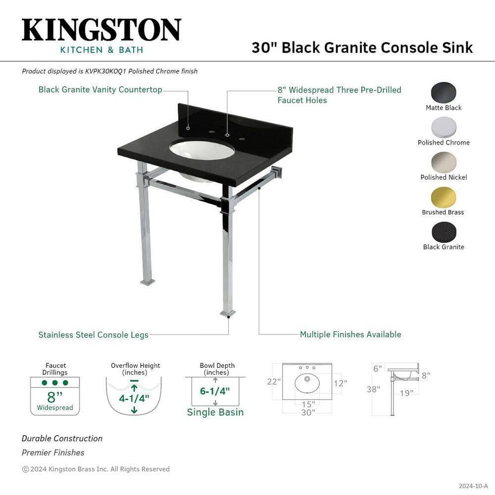 Kingston Brass Monarch 30 in. x 22 in. Console Sink Combo in Black Granite/Matte Black with Legs (2)