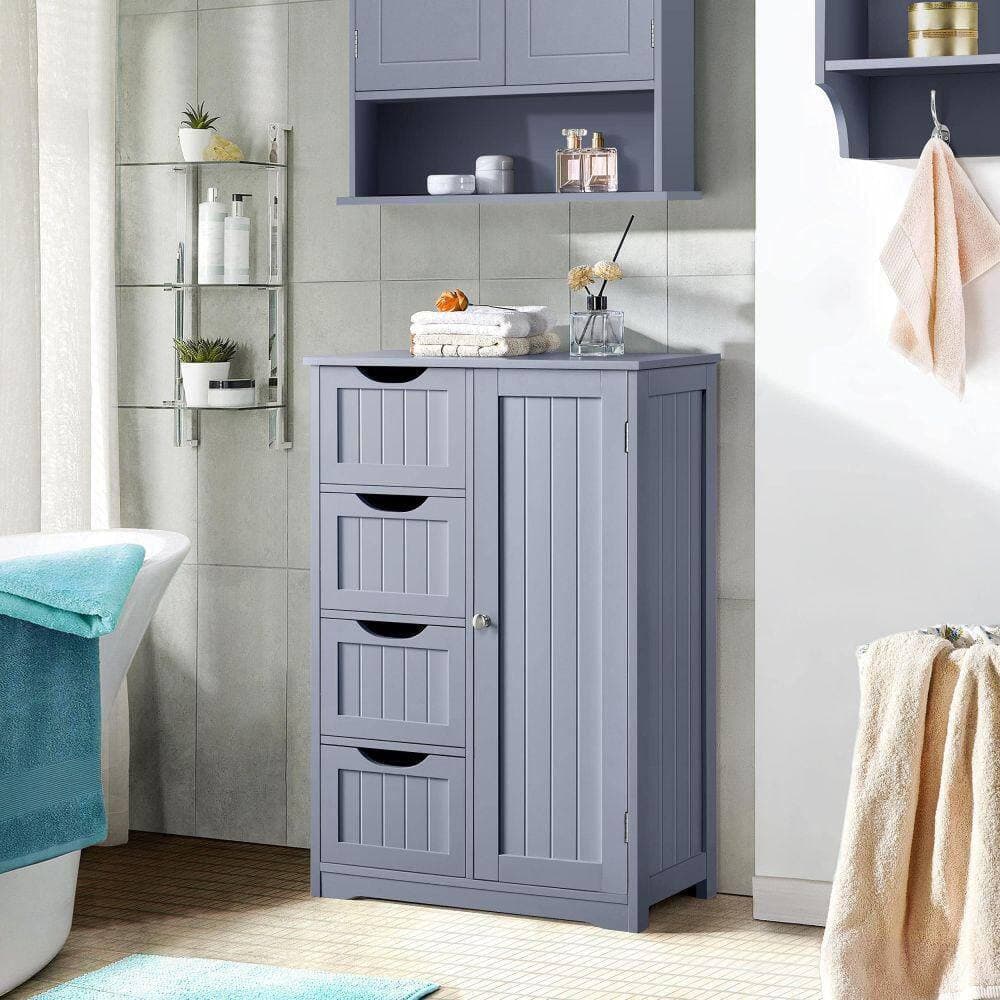 Dracelo 22 in. W 12 in. D 32.5 in. H Linen Cabinet with 4 Drawers and 1 Cupboard (4)