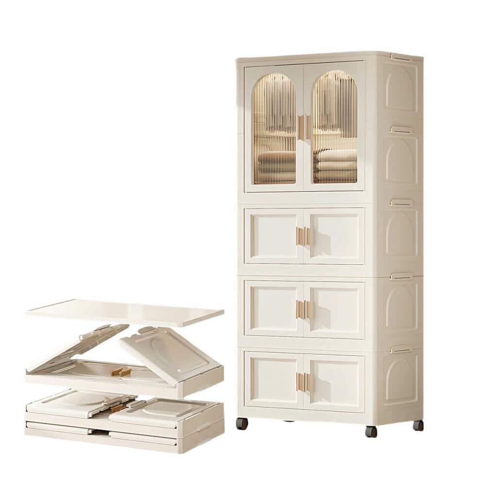 Logmey 25.6 in. W x 15.8 in. D x 70.8 in. H Cream White Linen Cabinet On Wheels (1)