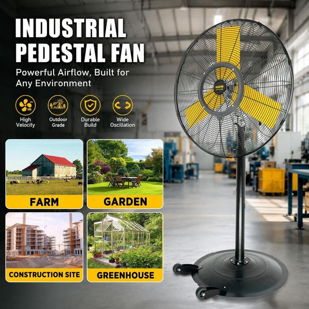 JEREMY CASS 30 in. 3-Speed 8800 CFM 1/4HP Motor Oscillating High Velocity Outdoor Misting Pedestal Fan with IP44 Waterproof (2)