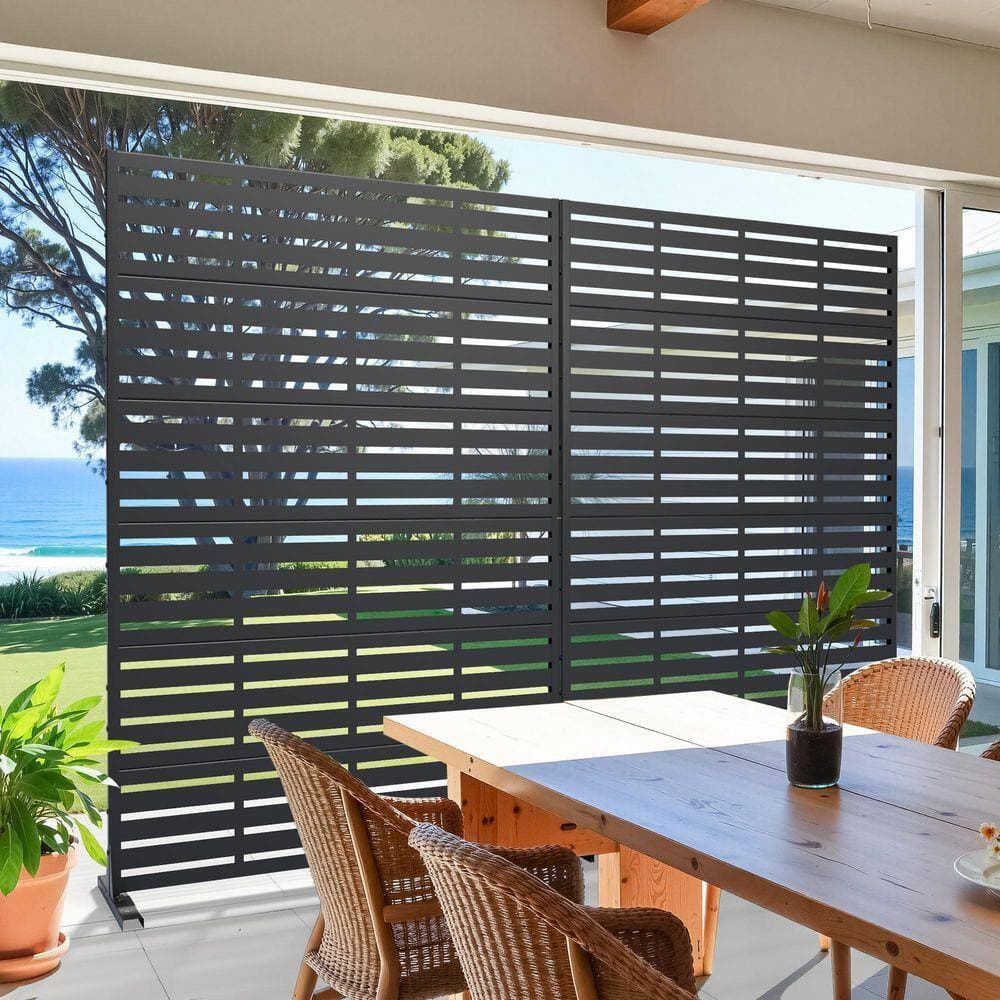 Lirago 72 in. x 47 in. Outdoor Metal Privacy Screen Garden Fence in Black (2)