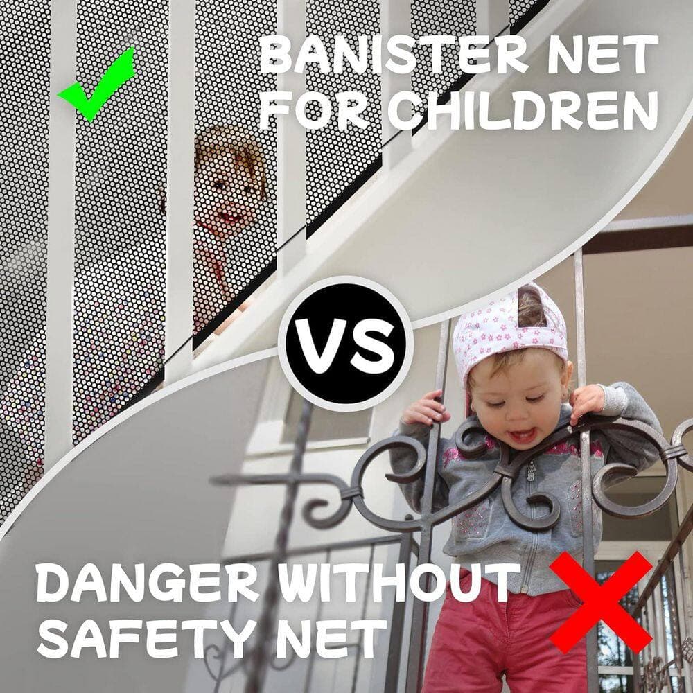 Afoxsos Child Safety Netting Mesh for Stairs and Balconies, 19.7 ft L x 2.56 ft H, Durable Indoor Outdoor Banister Guard, Black (2)
