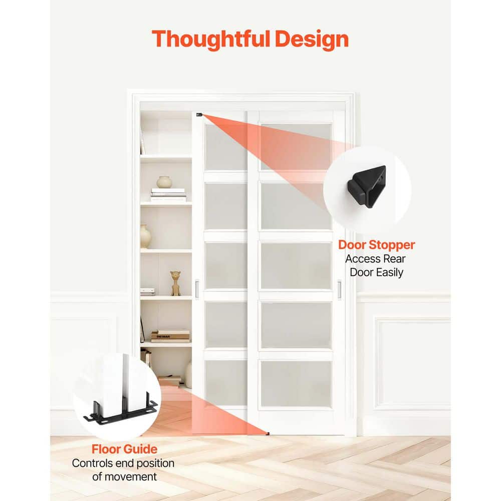 SKYSHALO Bypass Sliding Door Hardware Kit, 4 ft. Dual-Track Bypass Door Hardware, Smooth and Quiet Sliding Door Handles and Pulls (3)
