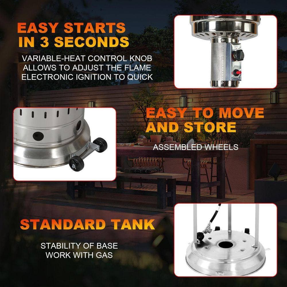 HOMEFUN Outdoor 48,000 BTU Stainless Steel Propane Patio Heater with Wheels and Protective Cover (2)