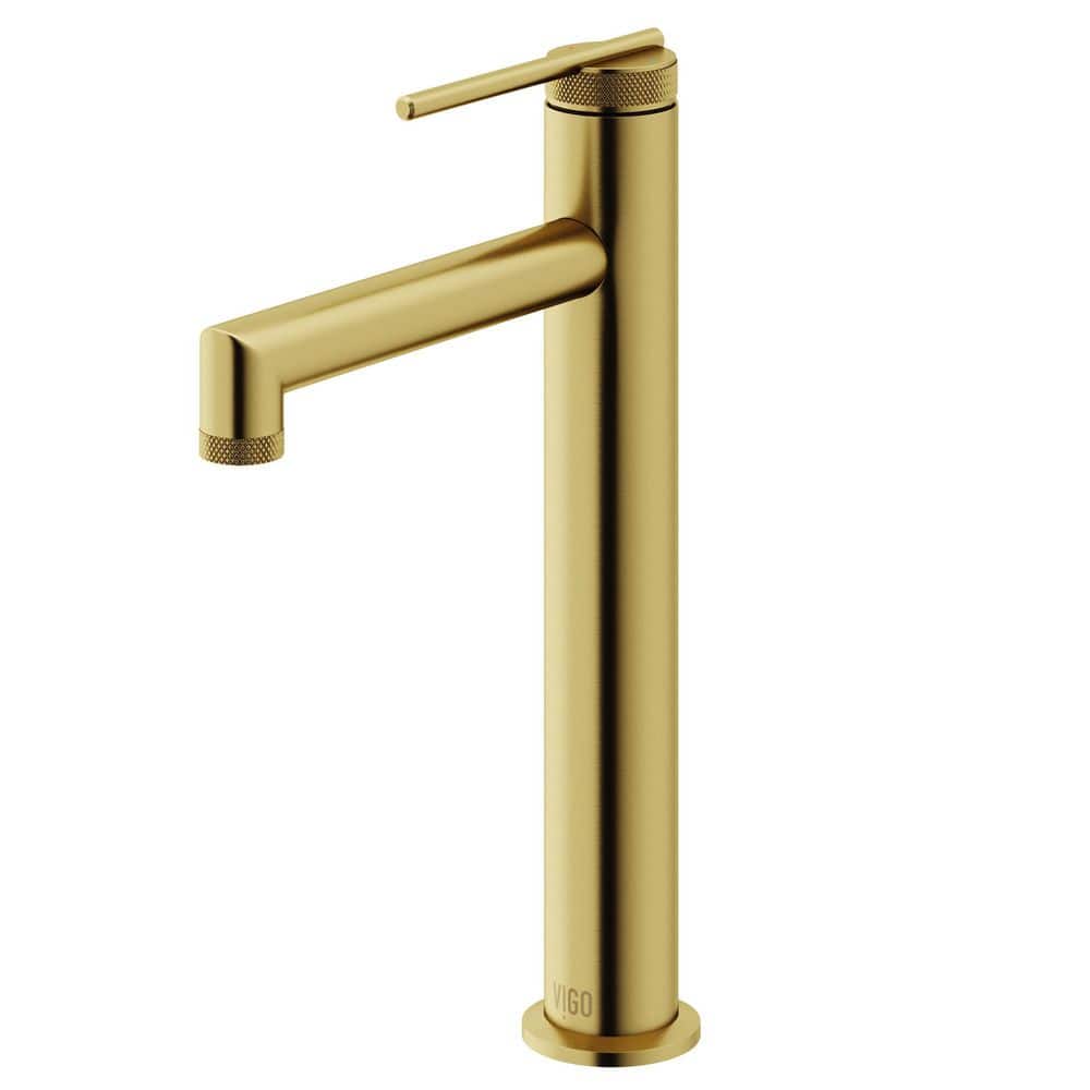 VIGO Sterling Single Handle Single-Hole Bathroom Vessel Faucet in Matte Brushed Gold (1)