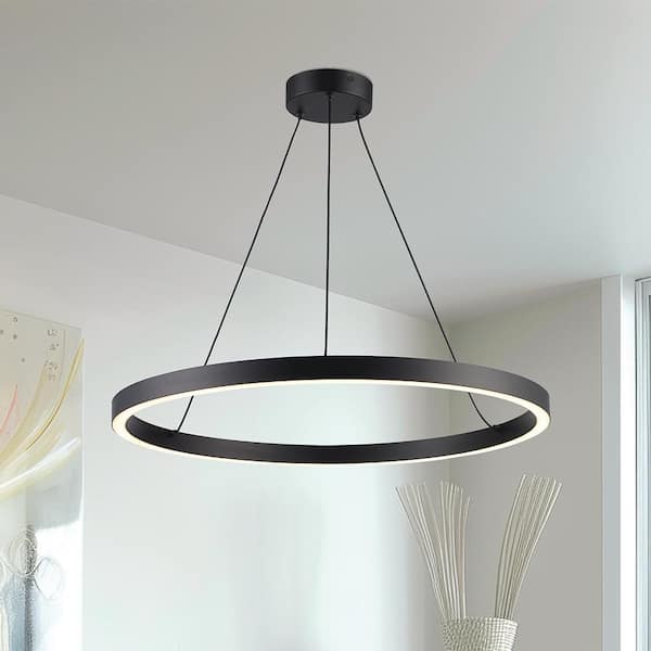 Hampton Bay 24 in. Kestle 1-Light Black Integrated LED Pendant Light